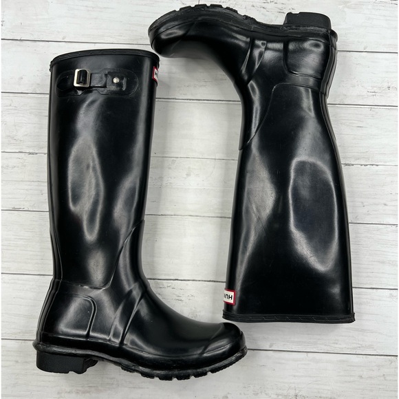 Hunter Original Tall Black Rain Boots Size 9 Women / 8 Men - Picture 1 of 11